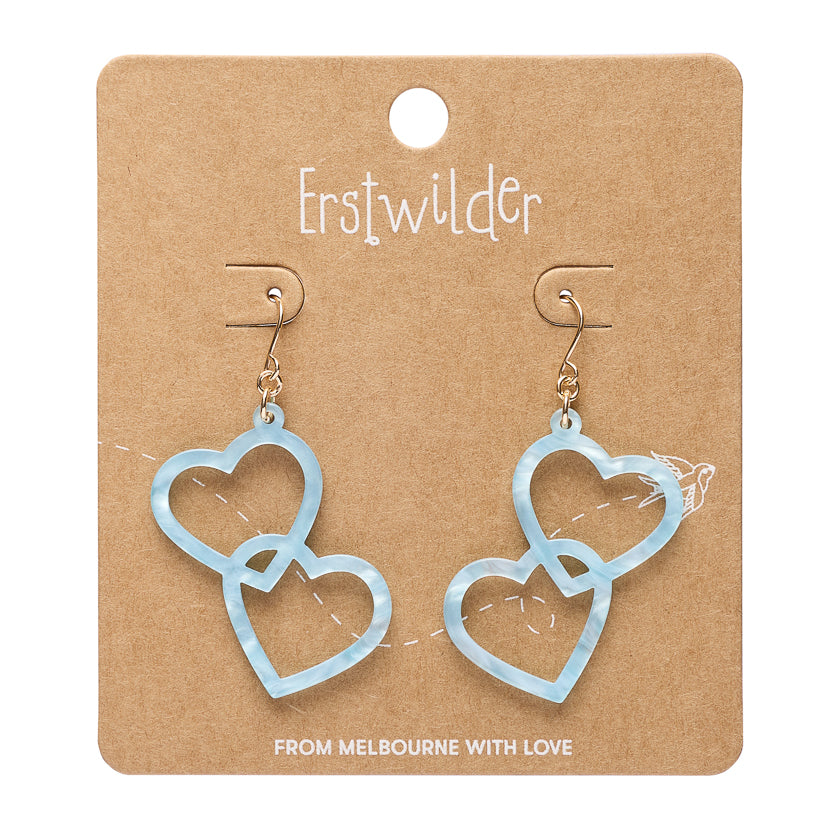Heart Rings Drop Earrings - Blue