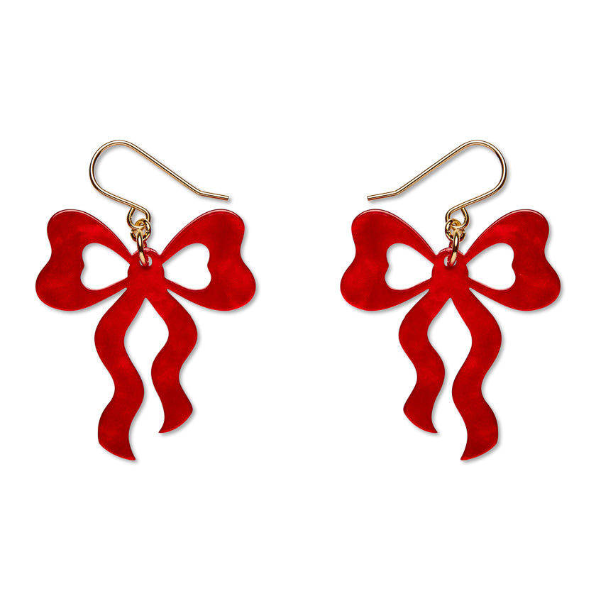 Bows Drop Earrings - Red
