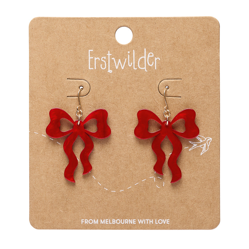 Bows Drop Earrings - Red