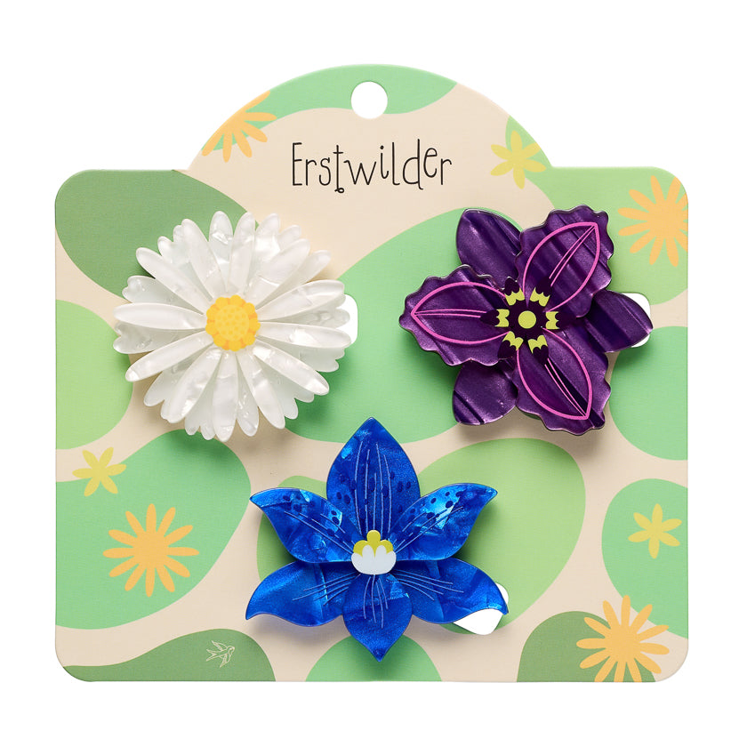 Assorted Flowers Hair Clips - Set of 3