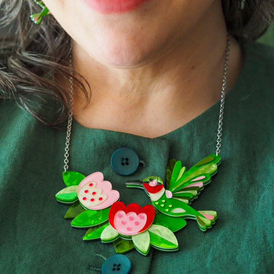 The Riveting Ruby Throated Hummingbird Necklace – Wednesday Jones
