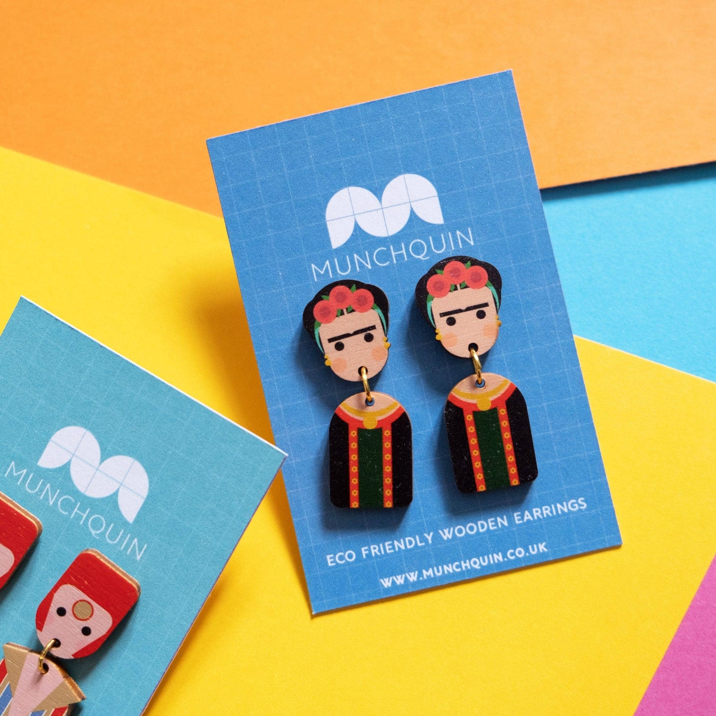 Wooden drop earrings inspired by Frida Kahlo