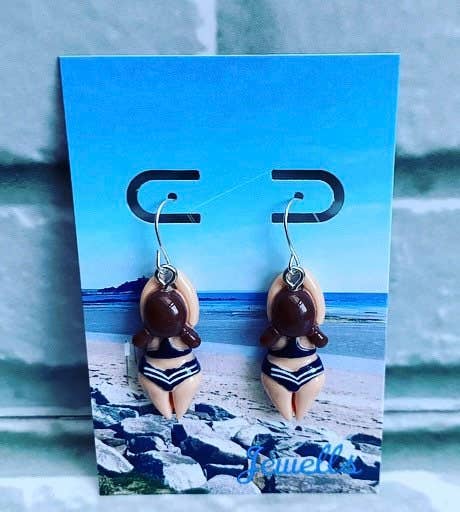 Swimmer Swimming resin drop silver plated charm earrings
