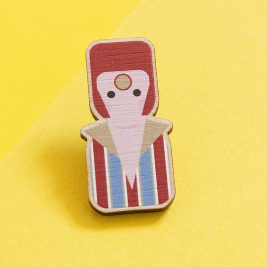 Bowie Ziggy Stardust inspired eco-friendly wooden pin badge