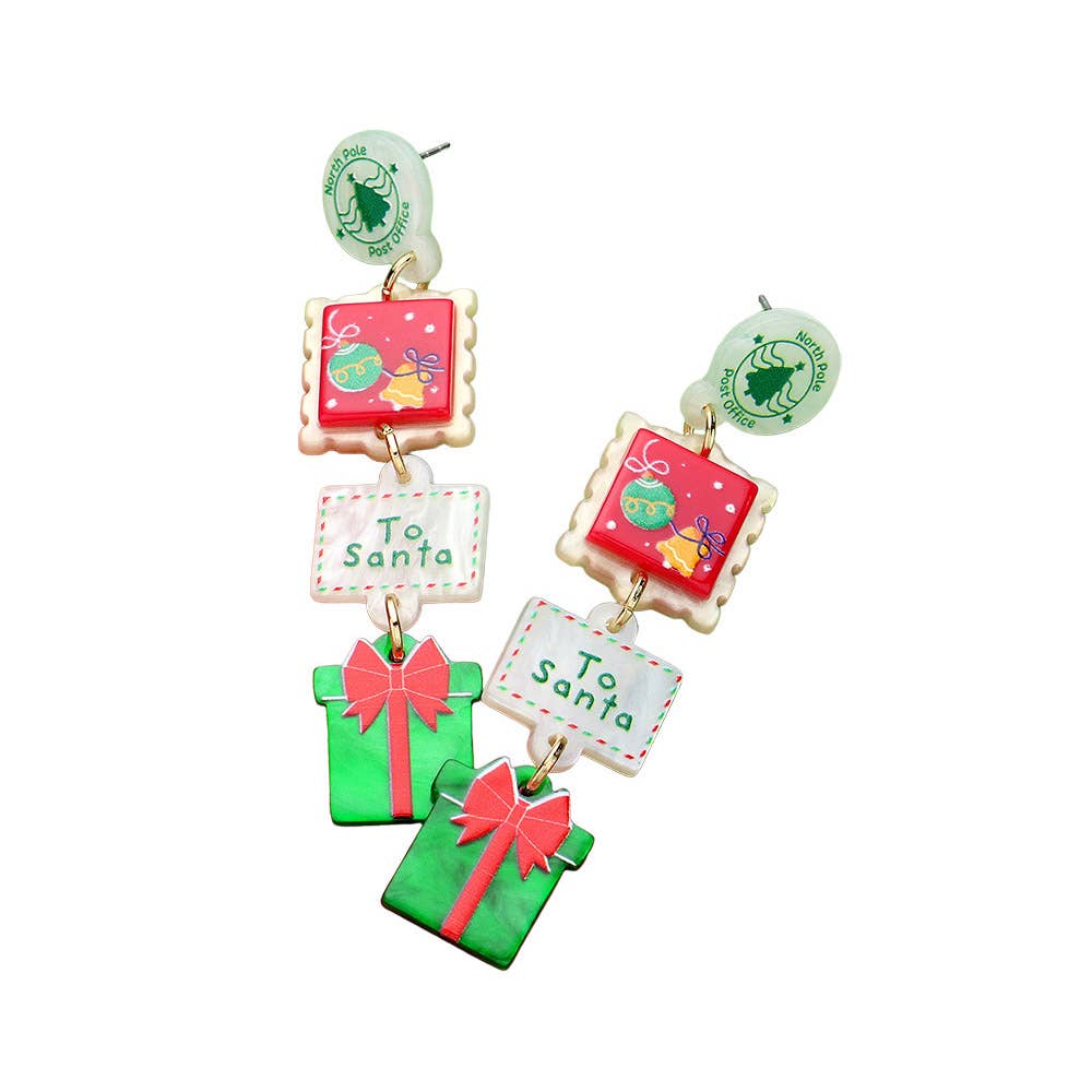 Resin Christmas Stamp Letter Gift Link Dropdown Earrings