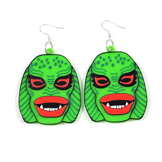 Creature Horror Monster Statement Dangle Earrings 3D Printed