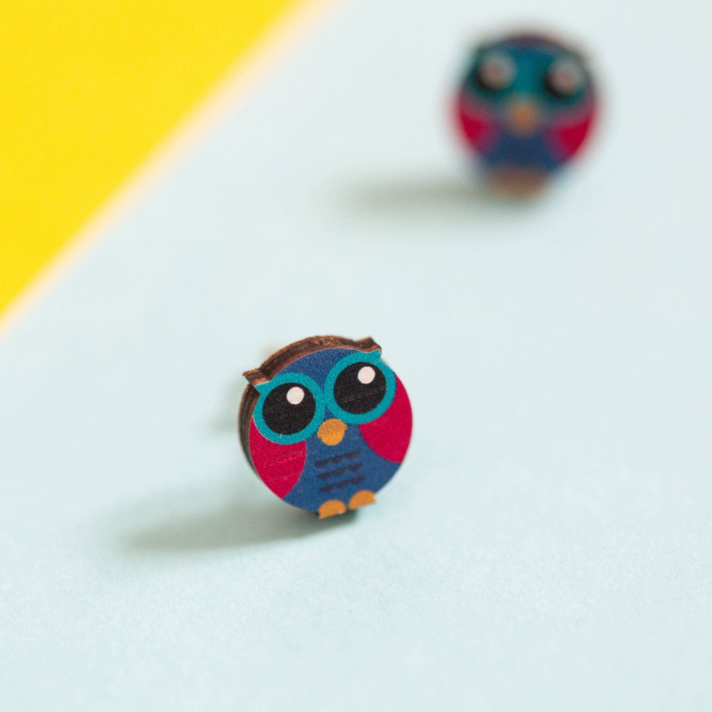 Cute owl earrings - laser cut eco friendly wooden stud earrings