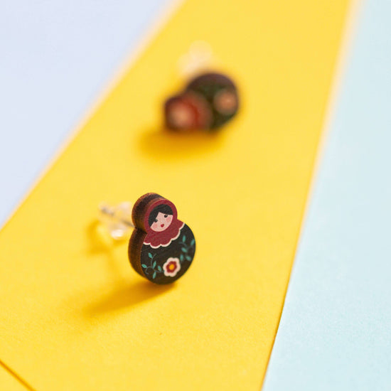 Russian Dolls - eco-friendly wooden stud earrings