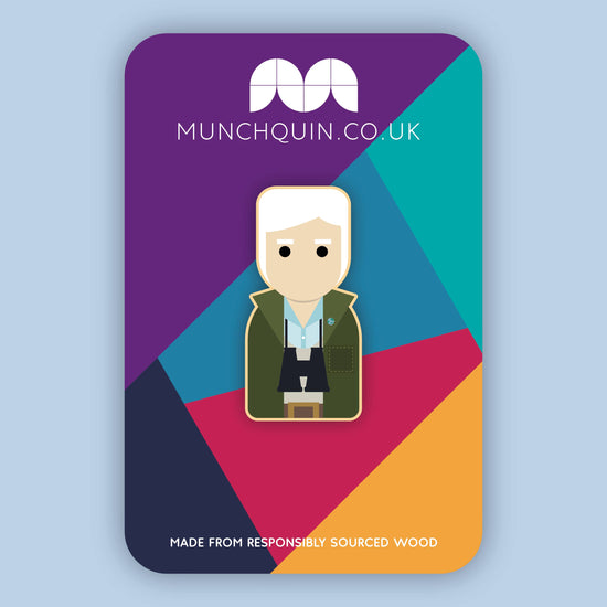 David Attenborough inspired eco-friendly wooden pin badge