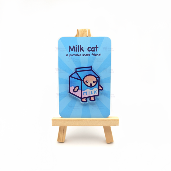 Milk Cat Pin | Snack Cats Collection | 40mm Acrylic Badge Butterfly Clutch