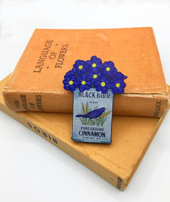 Vintage Flower Wooden Pin Badge-Anemones