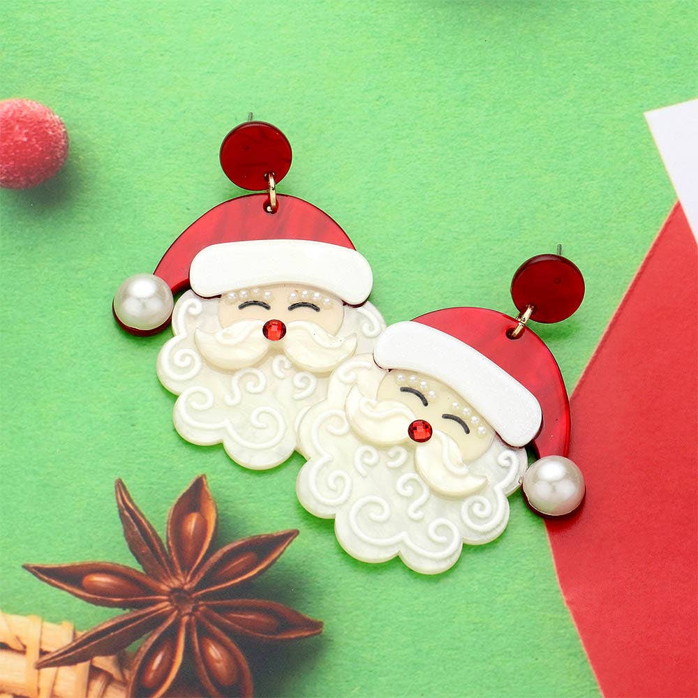 Glittered Resin Santa Dangle Earrings