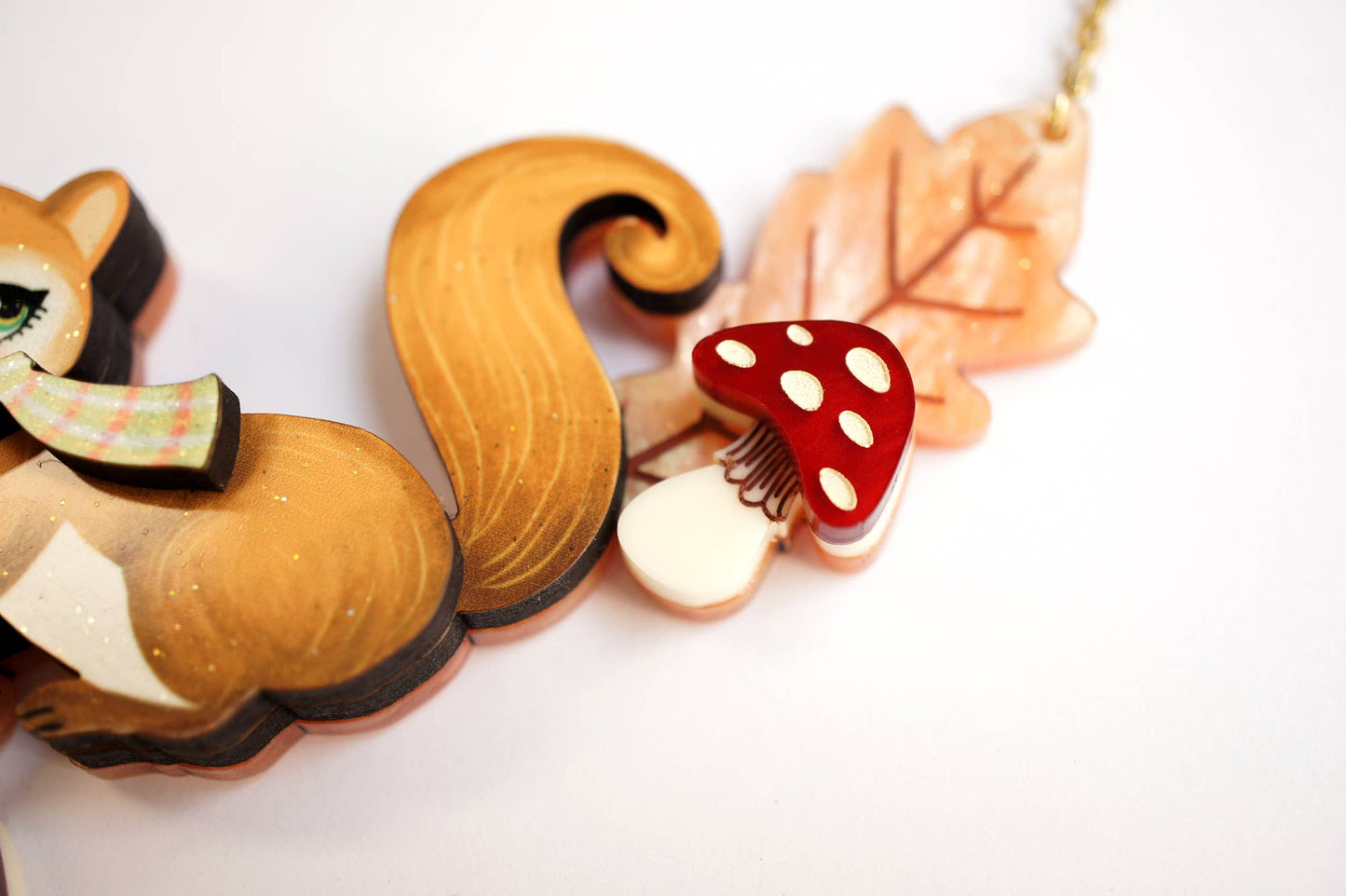 Squirrel Necklace with Mushrooms