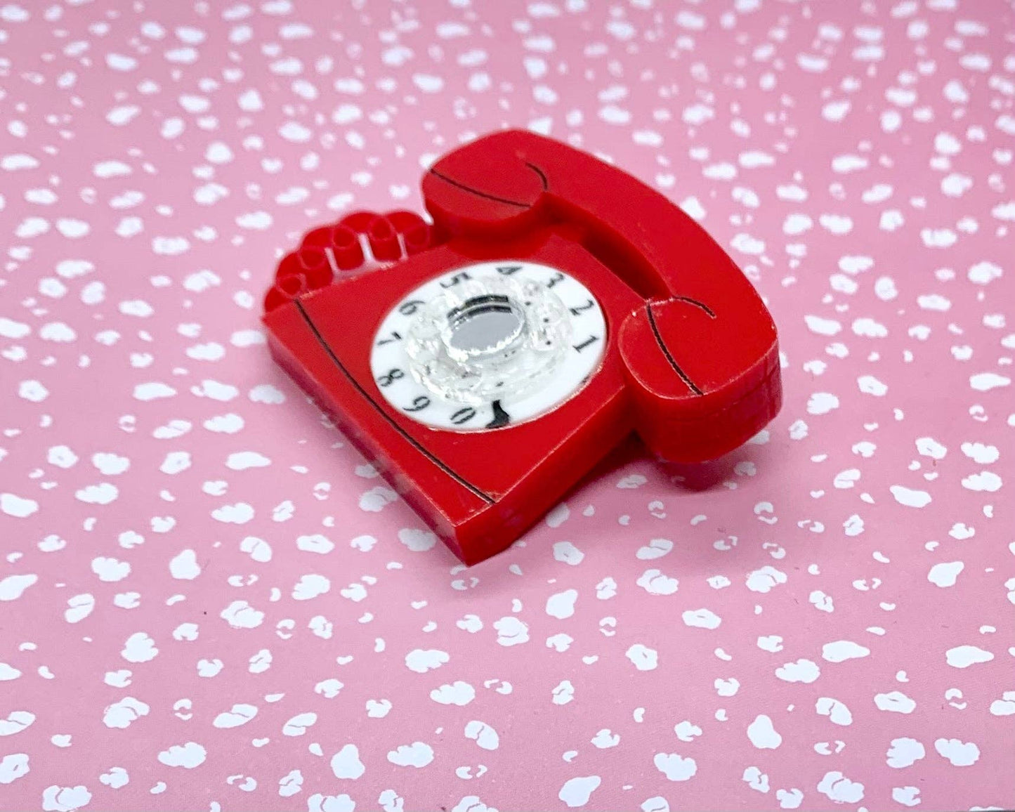 Red Retro Telephone Brooch