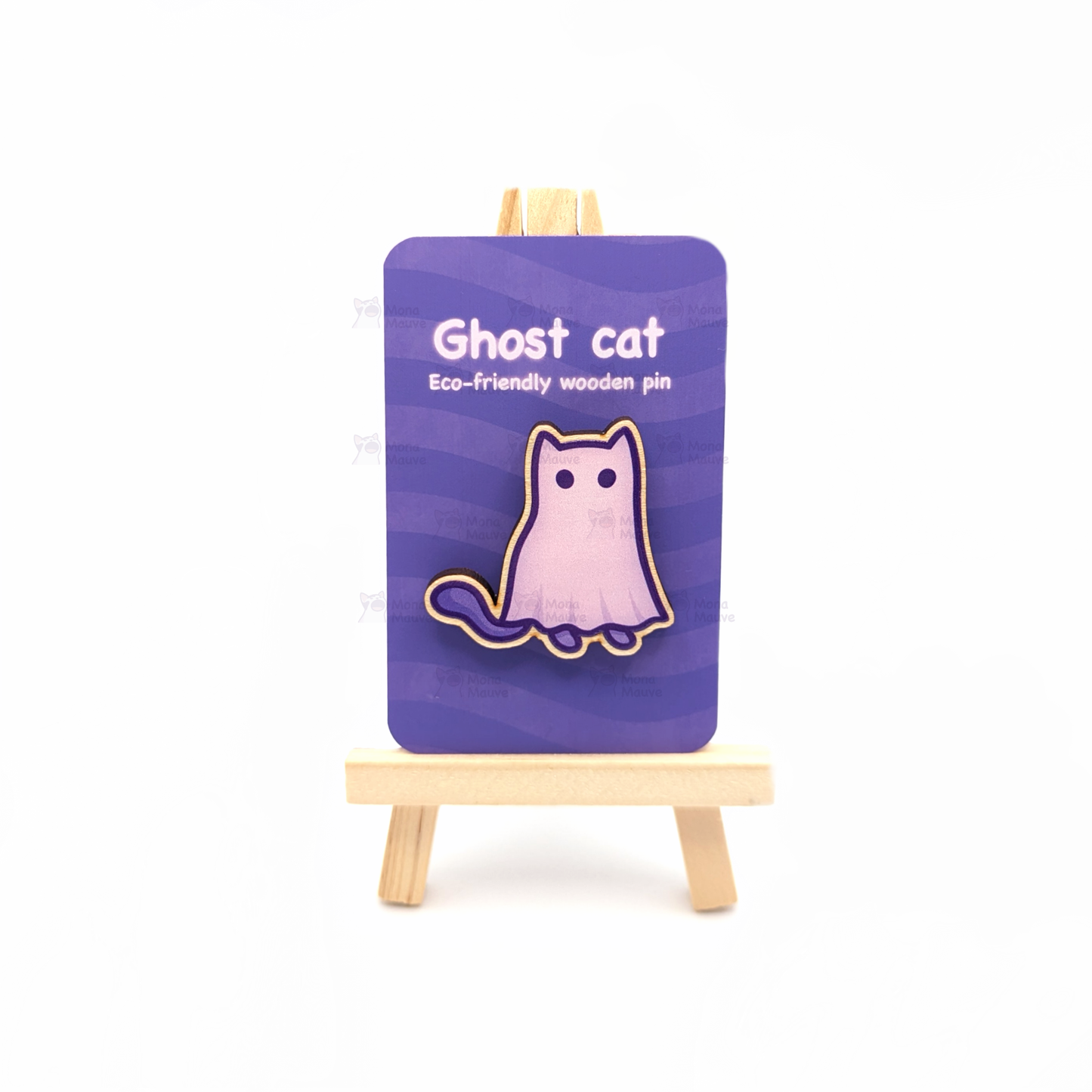 Ghost Cat Pin Badge | Cute Halloween Wooden Pin