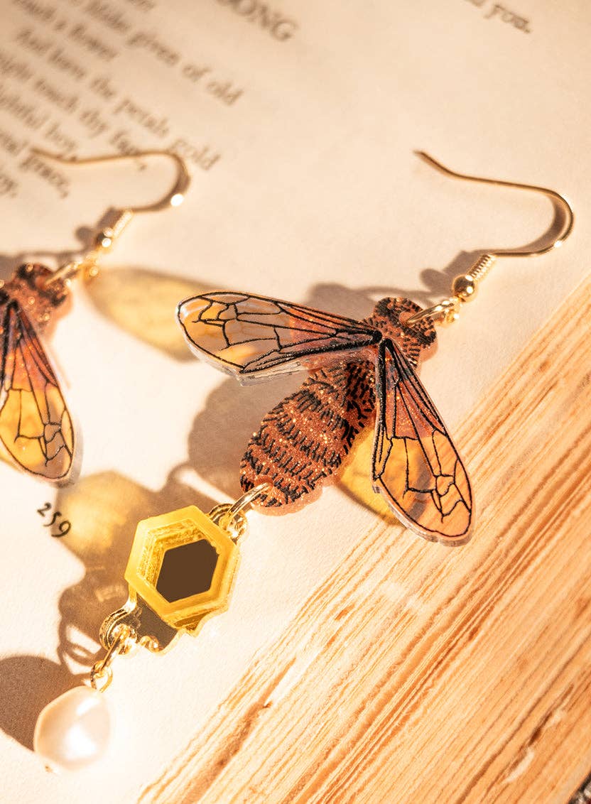 Glistening Bee Earrings - - stock expected by mid September - reserve now