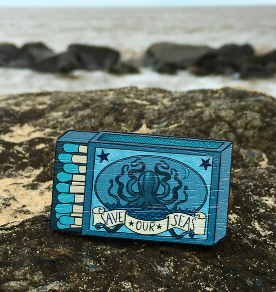 Octopus Matchbox Pin Brooch / Nautical Pin Badge