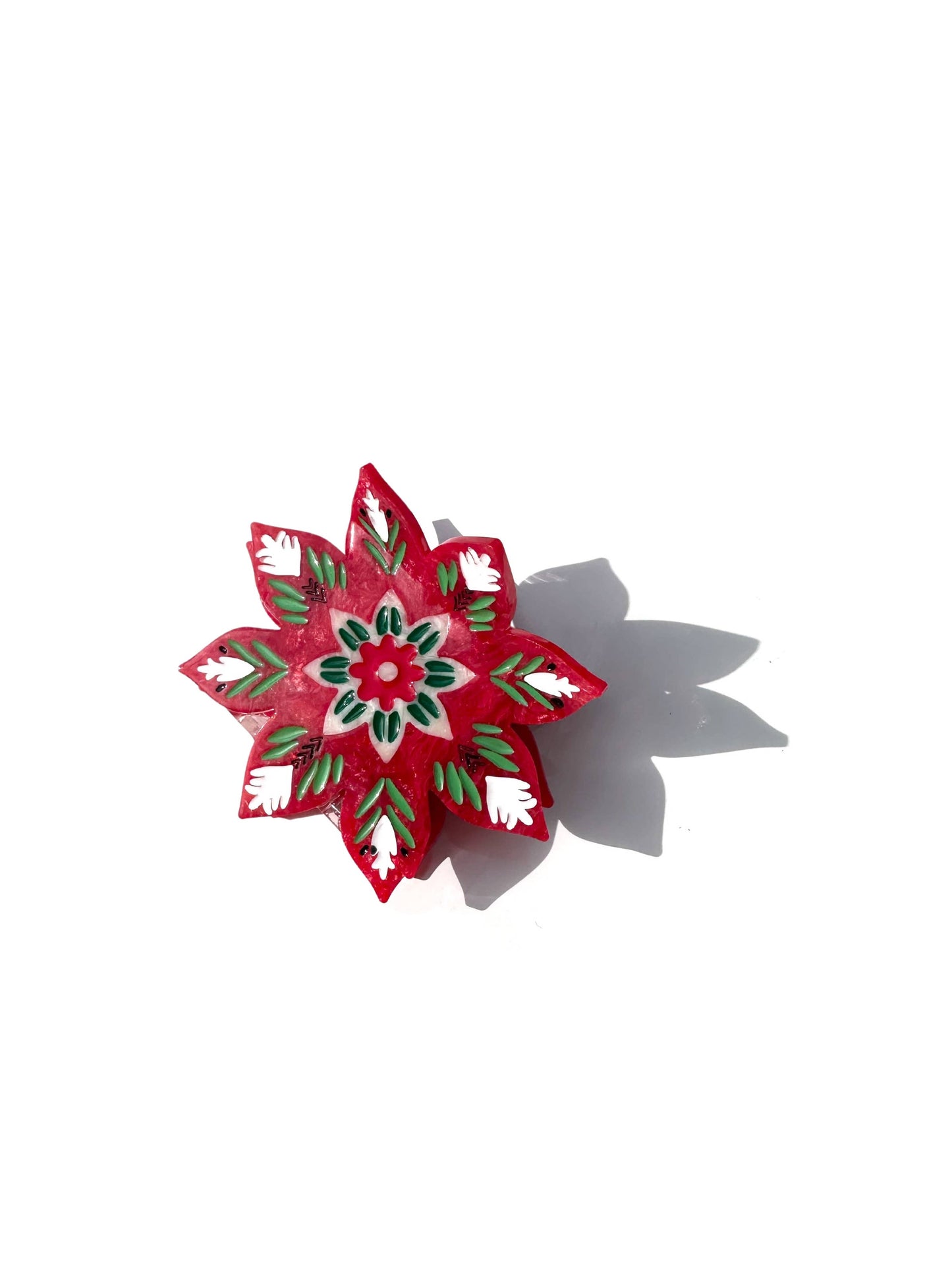 Hand-painted Holiday Flower Claw Hair Clip