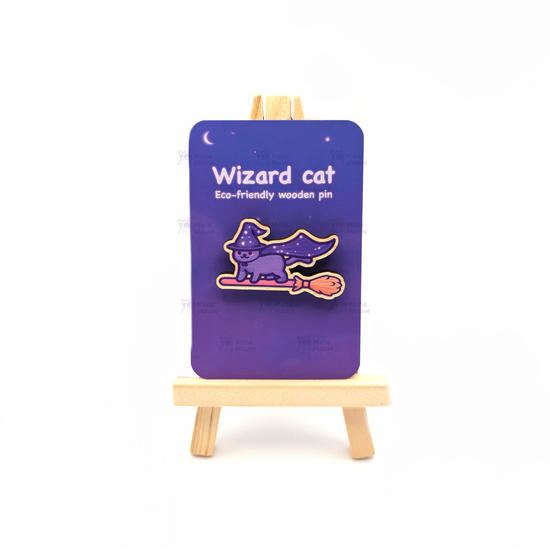 Wizard Cat Pin Badge | Cute Halloween Wooden Pin