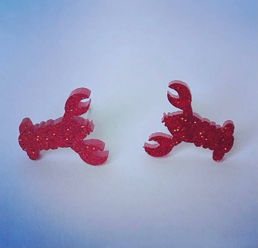 Mini glittery resin sealife stud earrings - whale, crab, lobster