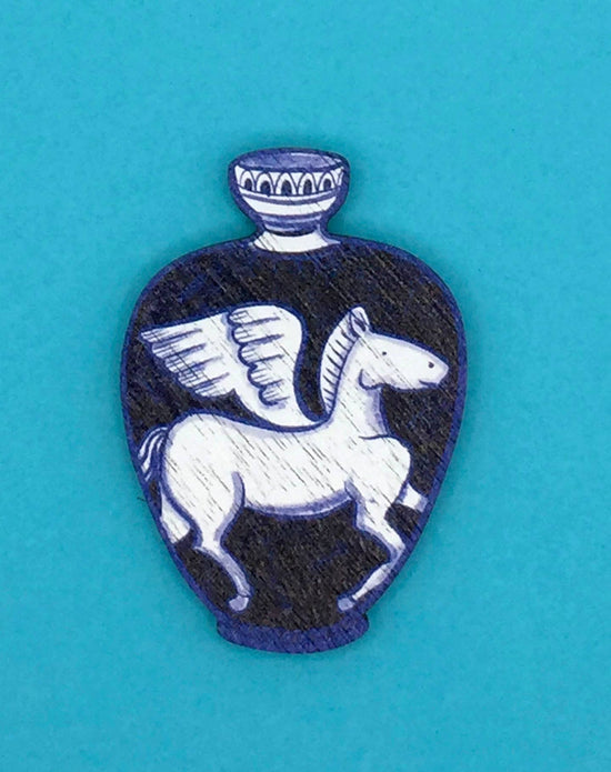 Pegasus Vase Pin Wooden Brooch